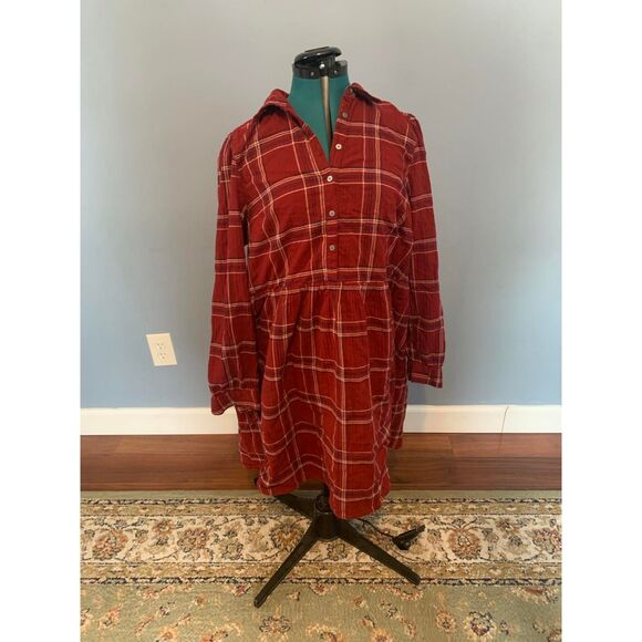 LOFT Red Plaid Swing Shirtdress, size L - Picture 3 of 6